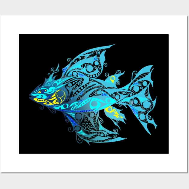 Blue Tribal Tattoo Fish Wall Art by ZeichenbloQ